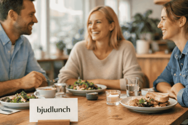 Friends enjoying lunch together indoors.